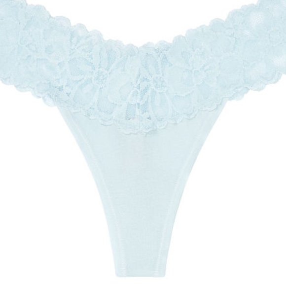 VS NWT XL Thong Stretch Cotton Lace-Waist Panty NWT Powder Blue - Picture 8 of 11